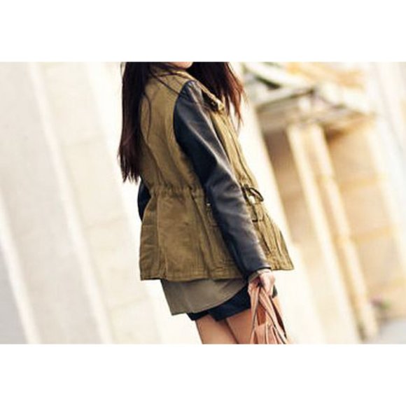 Zara Linen Lamb Leather Jacket Army Olive Green Utility Moto Edgy Biker Coat XS - Picture 3 of 16